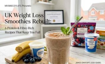 weight loss smoothies - A vibrant, nutrient-dense weight loss smoothie in a glass, featuring healthy ingredients like Greek yoghurt, berries, and spinach on a kitchen counter, representing a balanced meal replacement.