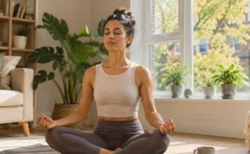 Yoga meditation for beginners practising at home