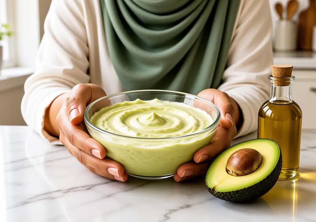 homemade protein treatment for hair: Avocado and coconut milk homemade protein treatment mask being mixed