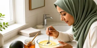 Ingredients for a homemade protein treatment on a bathroom vanity