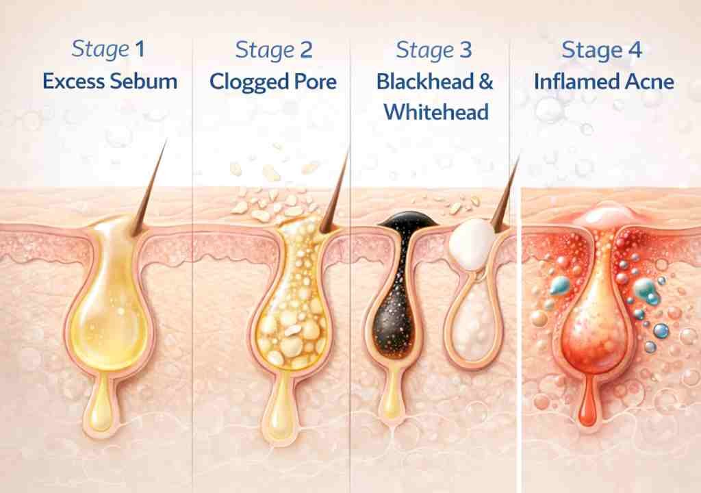 Niacinamide vs Salicylic Acid for Oily Skin: Which Ingredient Do You Actually Need? Stages of oily skin development
