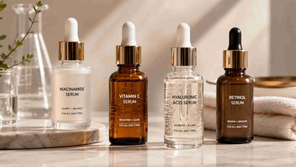 Active skincare ingredients featured in skincare guide for women UK including niacinamide and retinol