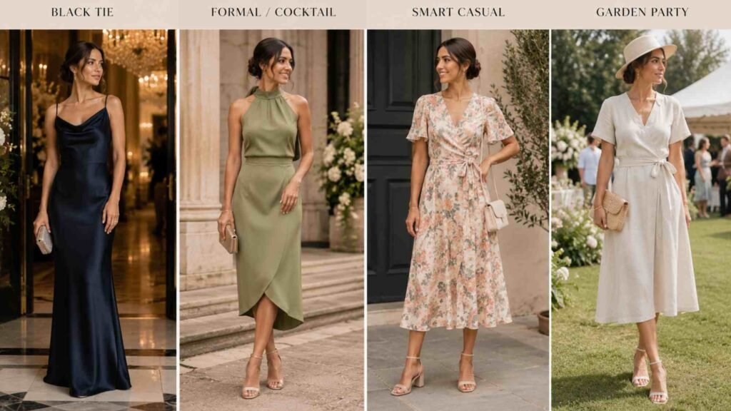 What to Wear to a Wedding as a Guest 2026: The UK Style Guide UK wedding guest dress code outfit examples for black tie formal and smart casual weddings