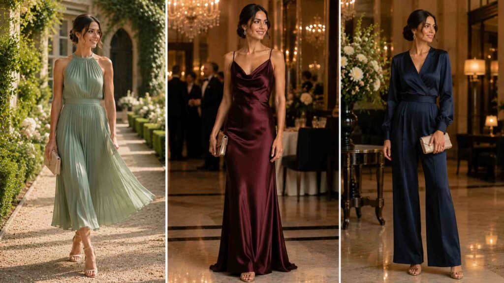 What to Wear to a Wedding as a Guest 2026: The UK Style Guide Black tie wedding guest satin evening gown outfit inspiration UK