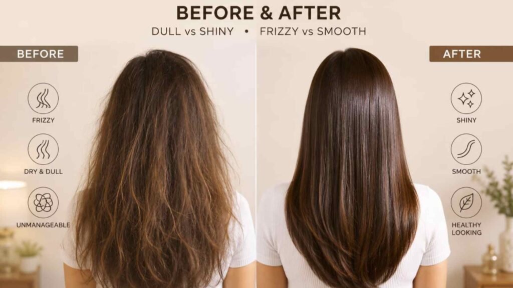before and after weekly hair mask routine results