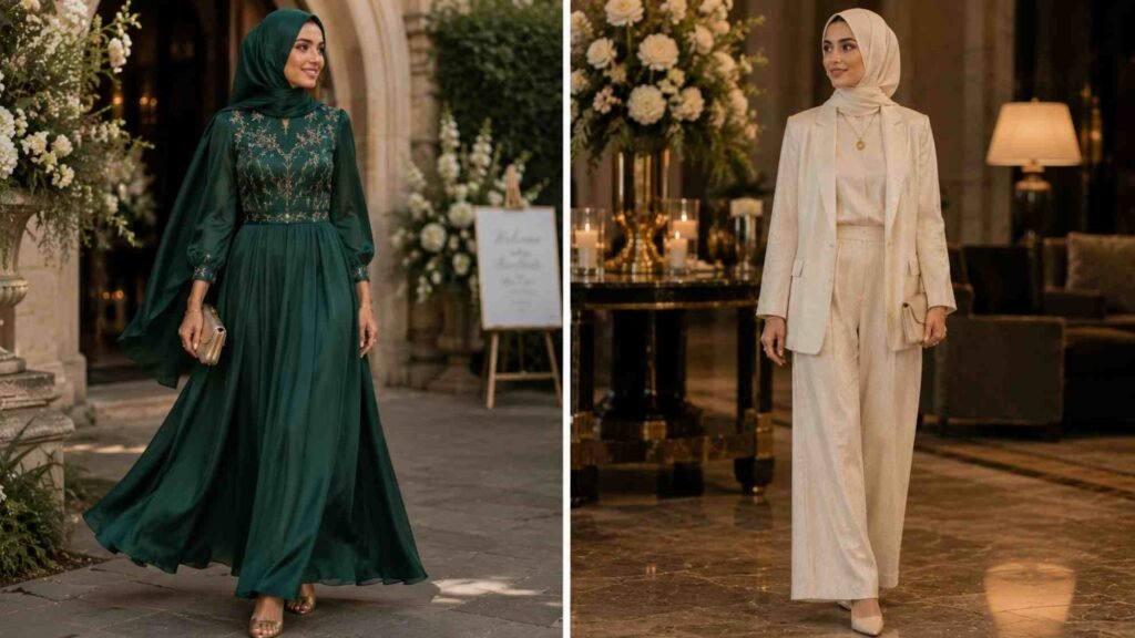What to Wear to a Wedding as a Guest 2026: The UK Style Guide Modest wedding guest outfit with hijab for UK weddings 2026