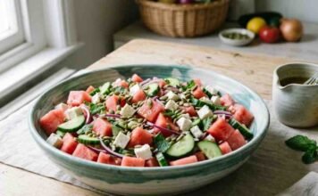 watermelon feta salad recipe UK fresh mint cucumber summer dish