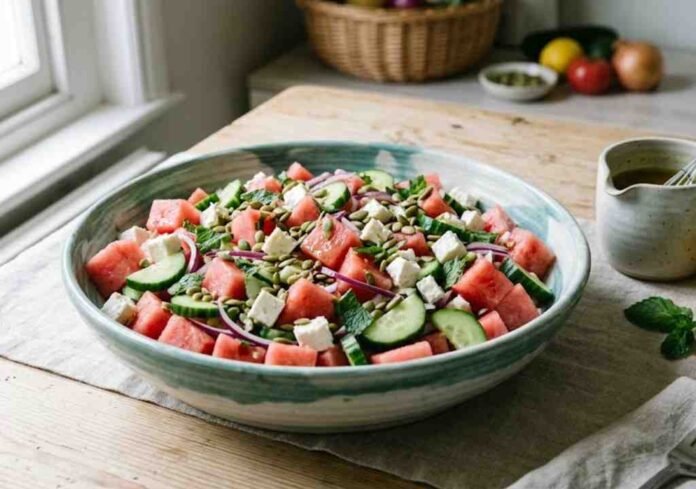 watermelon feta salad recipe watermelon feta salad recipe UK fresh mint cucumber summer dish