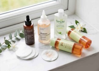 Best Toner for Oily Skin UK: A Cosmetic Scientist’s Honest Picks for 2026 A selection of top-rated skincare products from a review of the best toner for oily skin UK, featuring brands like Paula's Choice and The Ordinary on a marble windowsill.