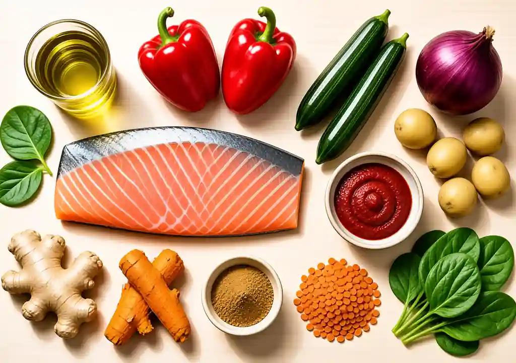 Anti-inflammatory recipes uk ingredients laid out on a wooden board