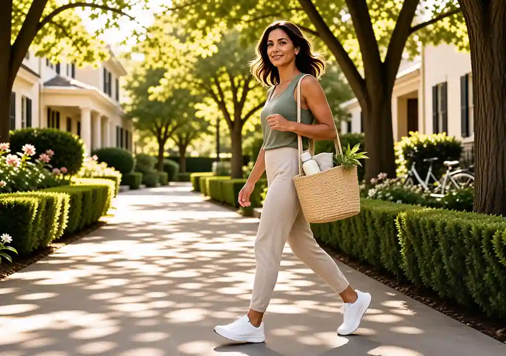 Cycle Syncing Probiotics and Cortisol: Can It Really Lower Your Stress? cycle syncing probiotics cortisol: Woman taking a brisk walk to lower cortisol naturally