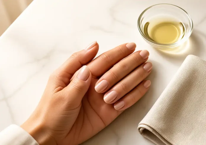 Breathable halal nail polish uk manicure on a marble vanity