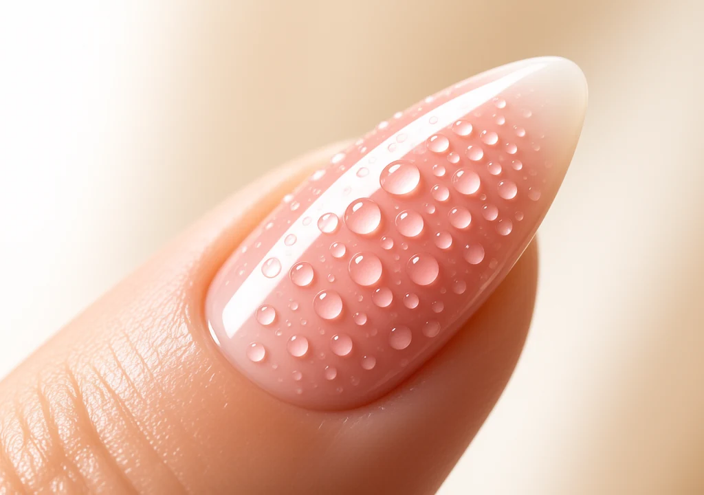 Water droplets on a breathable halal nail polish uk coat