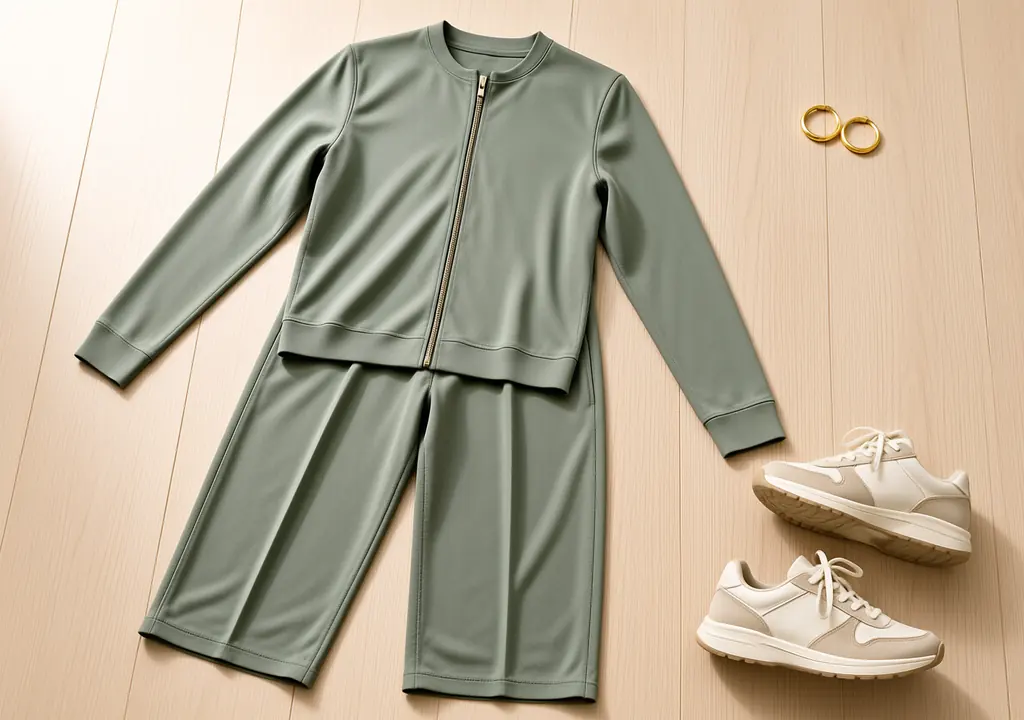 How to Build an Effortless Sports Luxe Wardrobe for Autumn 2026 Matching matte co-ord set laid out for a sports luxe wardrobe