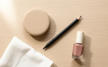 Halal makeup brands UK essentials arranged on a bright vanity