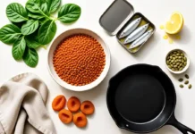 Iron Rich Foods for Women UK: The Full List (and How to Absorb Them) iron rich foods laid out on a bright kitchen counter
