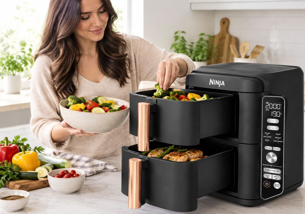 Ninja DoubleStack XL Review: How It Compares to the Foodi, and Which Wins for Healthy Meal Prep Ninja DoubleStack XL review with meal prep containers and fresh vegetables