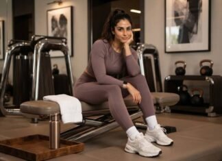 How to Build an Effortless Sports Luxe Wardrobe for Autumn 2026 sports luxe fashion trends: Woman in a matte sports luxe wardrobe co-ord by a bright window