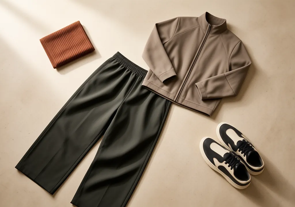 How to Build an Effortless Sports Luxe Wardrobe for Autumn 2026 Flat lay of sports luxe wardrobe building blocks on stone