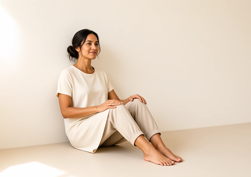 Wall Pilates for Beginners: An Easy 20-Minute Home Routine wall pilates for beginners: Woman holding a wall sit exercise against a pale wall