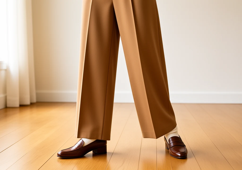 Best Wide Leg Trousers UK: 6 Pairs to Buy This Autumn Correct length wide leg trousers UK hem grazing a block heel loafer